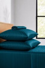 Luxury Teal Striped Satin Bedsheet Set – Hotel Collection - Image 2