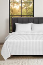 Pure White Striped Bedsheet Set – Signature Luxury Hotel Collection