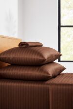 Chocolate Brown Striped Satin Bedsheet Set – Executive Hotel Luxury - Image 2