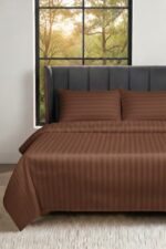 Chocolate Brown Striped Satin Bedsheet Set – Executive Hotel Luxury