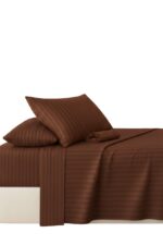 Chocolate Brown Striped Satin Bedsheet Set – Executive Hotel Luxury - Image 3