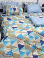 JHome 6-Piece Geometric Comforter Set – Modern Blue & Beige Collection - Image 2